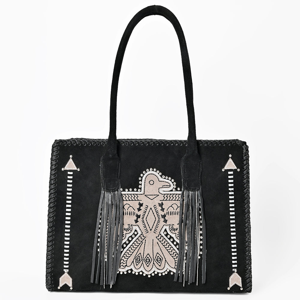 American Darling Tote Bag Western Genuine Leather Braided Handbag with Fringes and YKK Zipper for Women