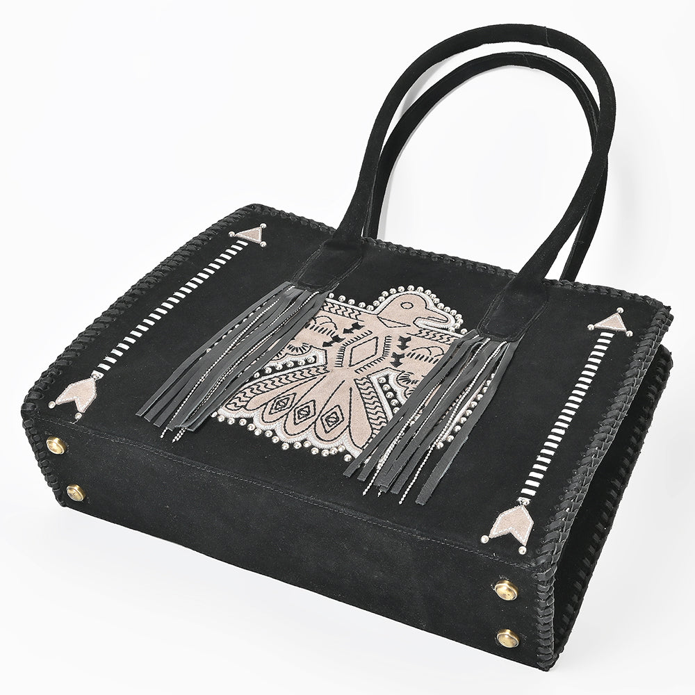 American Darling Tote Bag Western Genuine Leather Braided Handbag with Fringes and YKK Zipper for Women