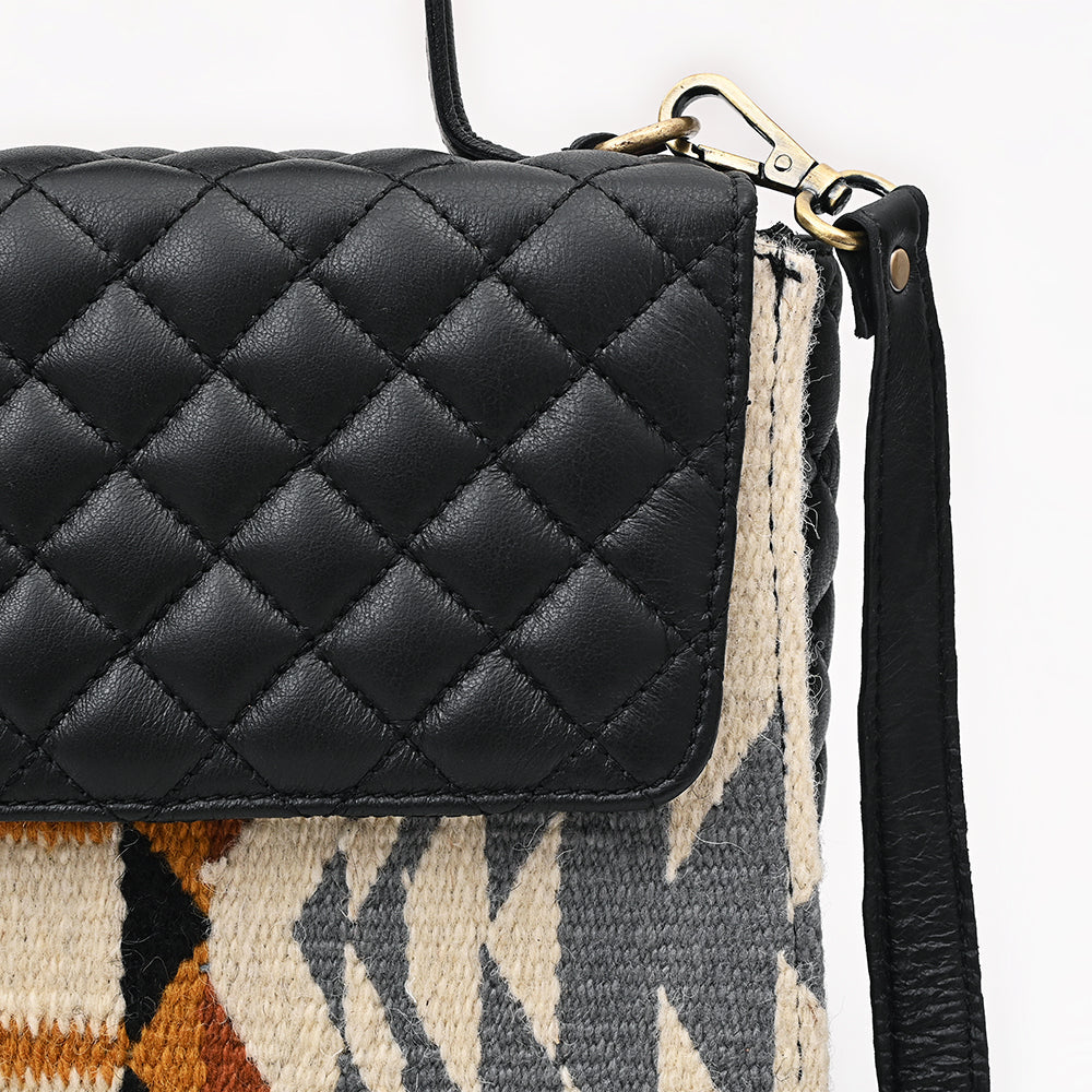 American Darling Quilted Leather Cross body Bag - Hand Woven Saddle Blanket Eco-Friendly Vegetable Tanned Full Grain Purse