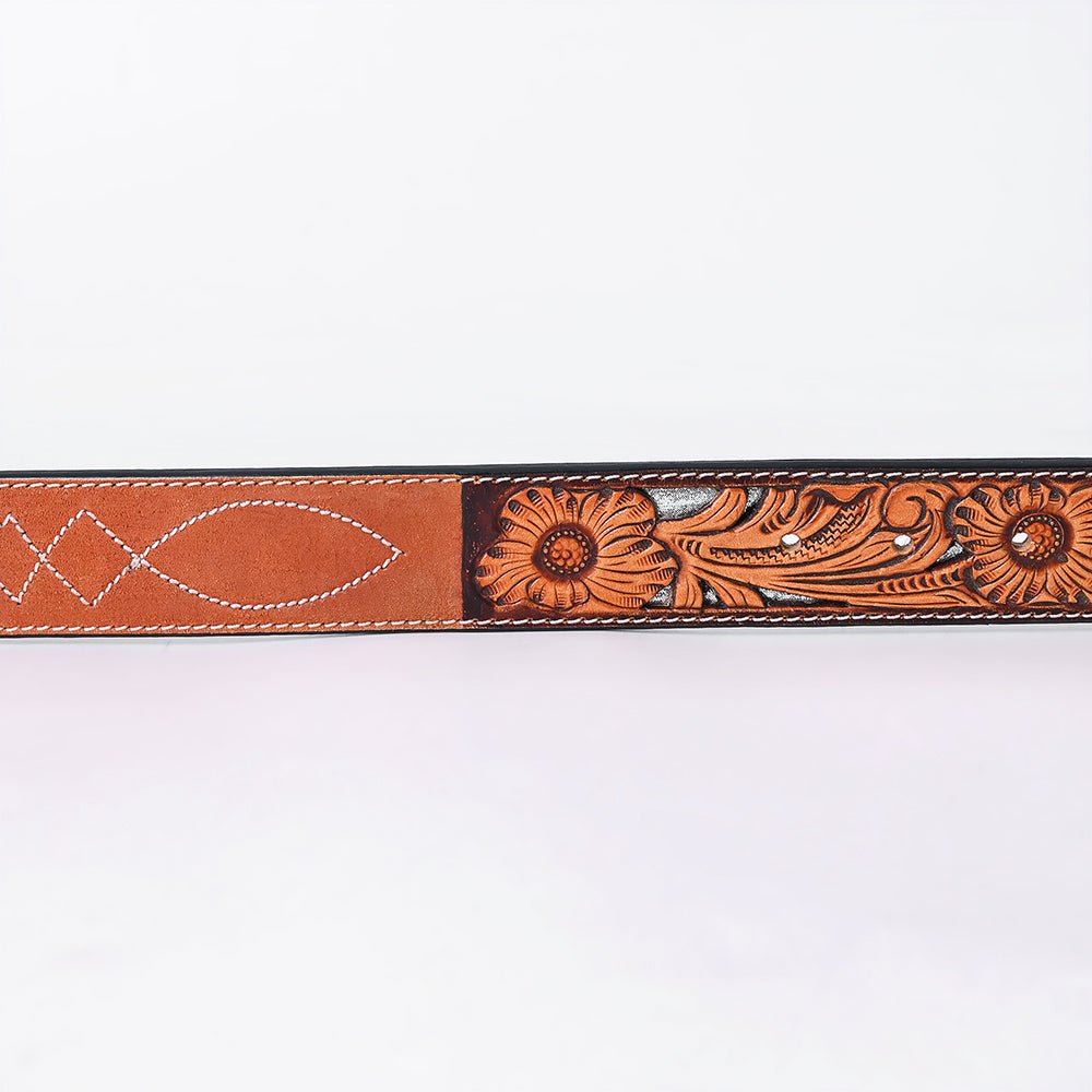 American Darling Floral Hand Carved Painted Belt Buckle Genuine Leather Covered Stylish Brown | Western