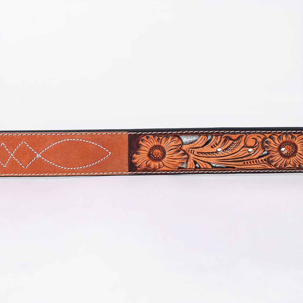 American Darling Floral Hand Carved Painted Belt Buckle Genuine Leather Covered Stylish Brown | Western