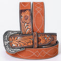 American Darling Floral Hand Carved Painted Belt Buckle Genuine Leather Covered Stylish Brown | Western