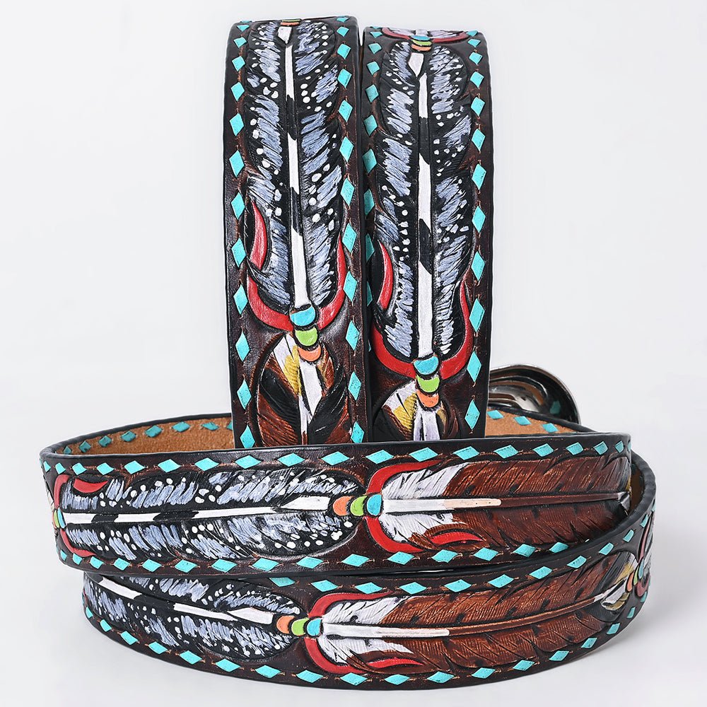 American Darling Floral Hand Carved Painted Belt Buckle Genuine Leather Covered Stylish Brown | Western