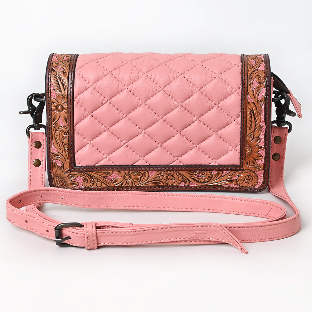 American Darling Genuine Leather Hand-Tooled Floral Quilted Organiser Bag Crossbody with YKK Zipper
