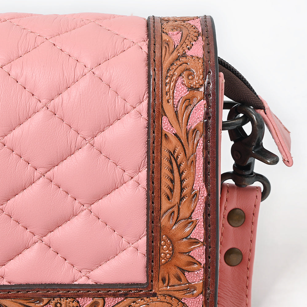American Darling Genuine Leather Hand-Tooled Floral Quilted Organiser Bag Crossbody with YKK Zipper