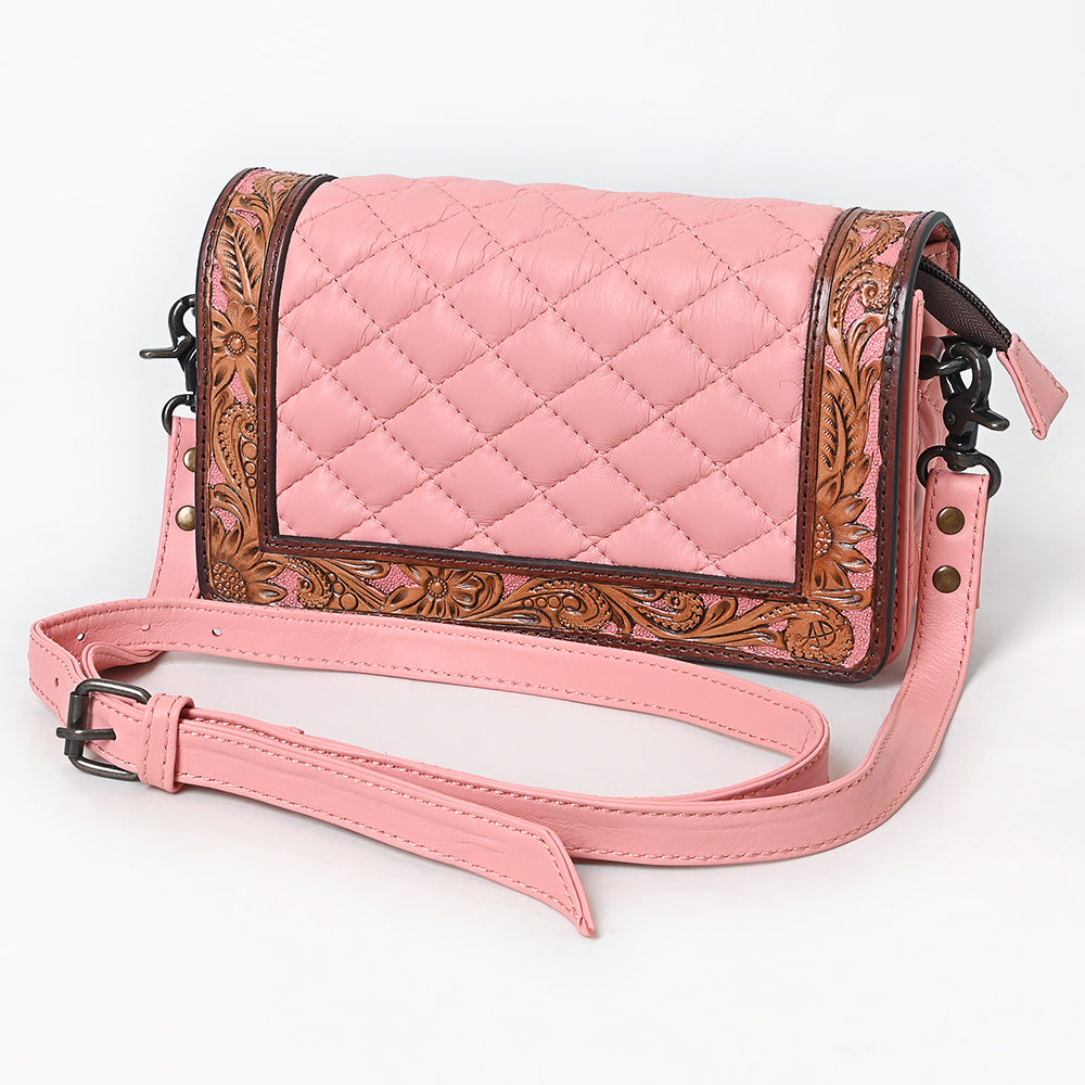 American Darling Genuine Leather Hand-Tooled Floral Quilted Organiser Bag Crossbody with YKK Zipper