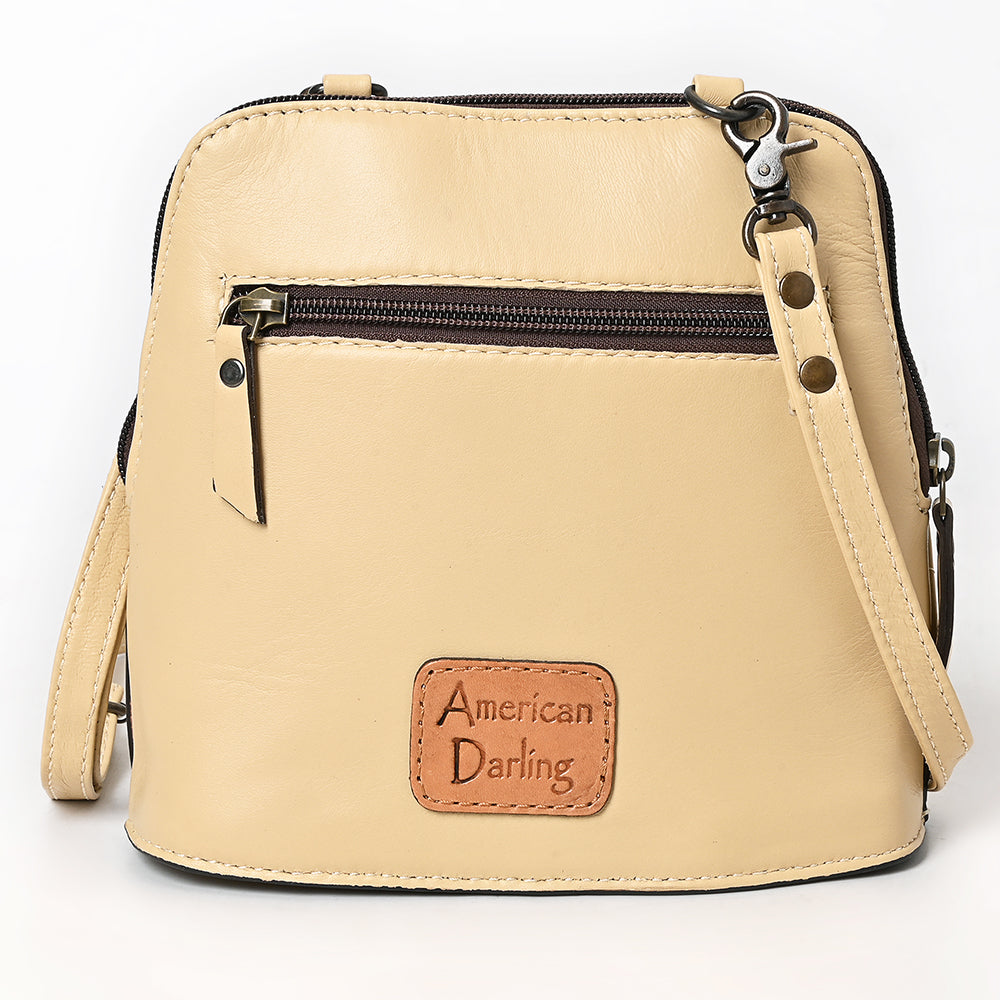 American Darling Western Cross Body Bag Handcrafted from Quilted & Hand-Tooled Genuine Leather | Floral Carved Accent, Buckstitch & YKK Zipper