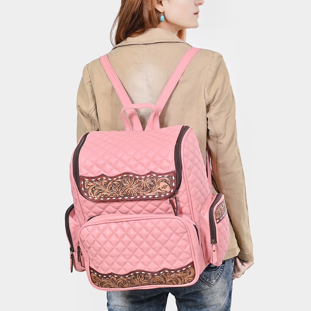 American Darling Genuine Leather Hand-Tooled Floral Quilted Backpack Bag Travel Purse with YKK Zipper