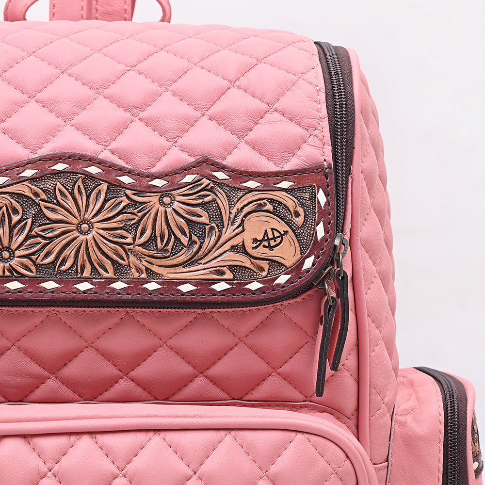 American Darling Genuine Leather Hand-Tooled Floral Quilted Backpack Bag Travel Purse with YKK Zipper