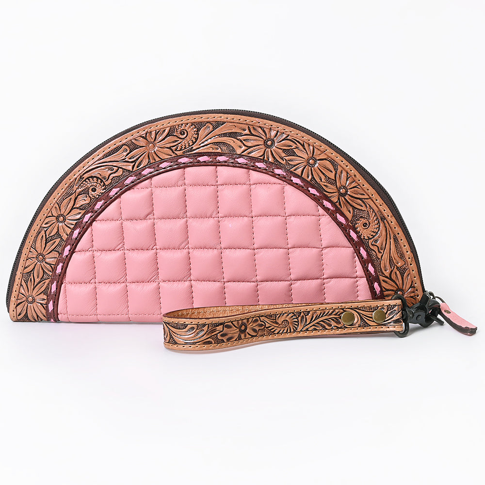 American Darling Western Leather Taco Bag with Quilted Build Hand-Tooled Accents Genuine Leather and Secure YKK Closure
