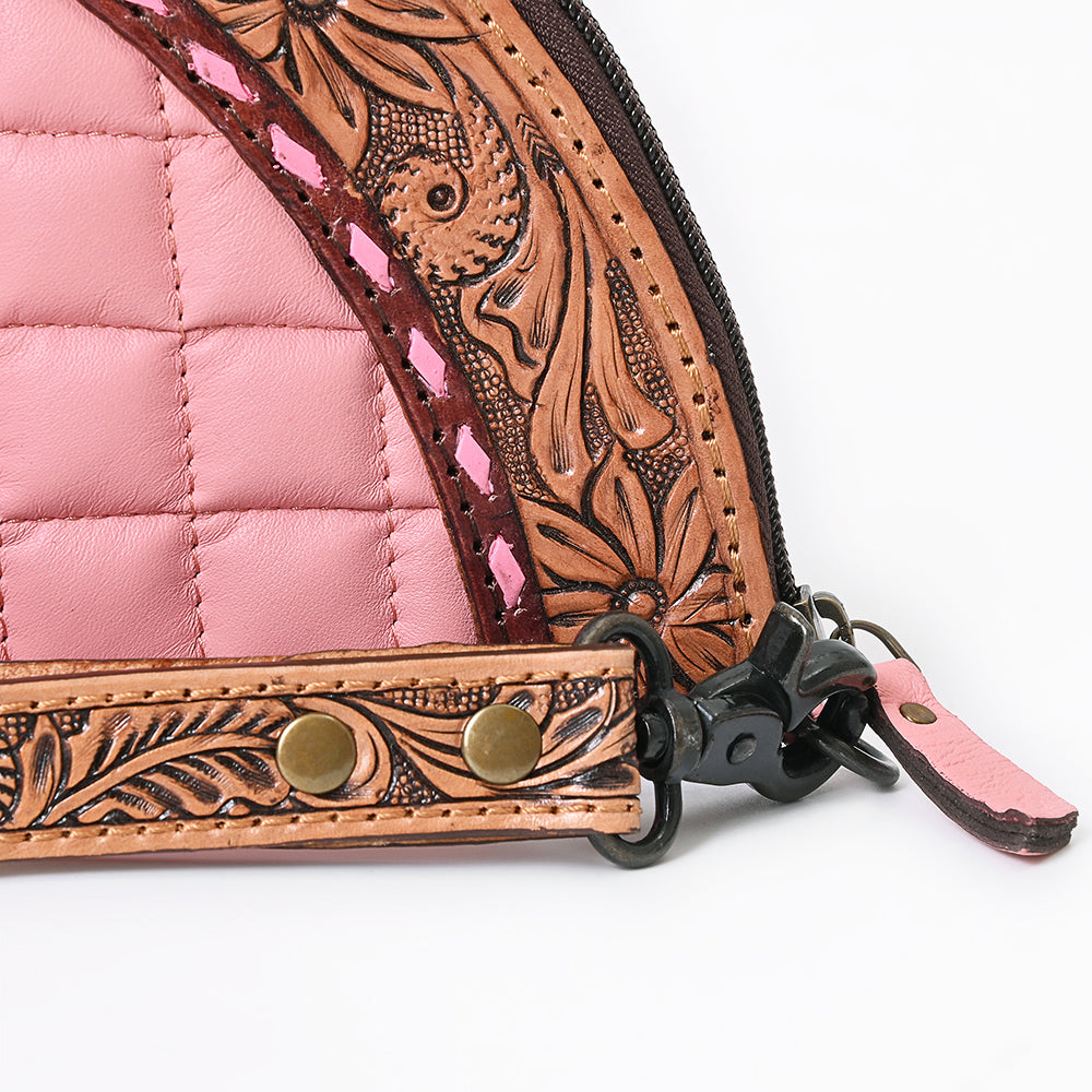American Darling Western Leather Taco Bag with Quilted Build Hand-Tooled Accents Genuine Leather and Secure YKK Closure
