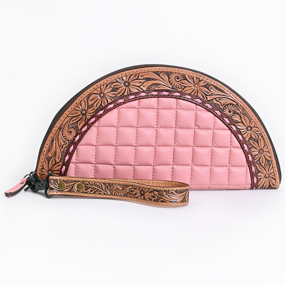 American Darling Western Leather Taco Bag with Quilted Build Hand-Tooled Accents Genuine Leather and Secure YKK Closure
