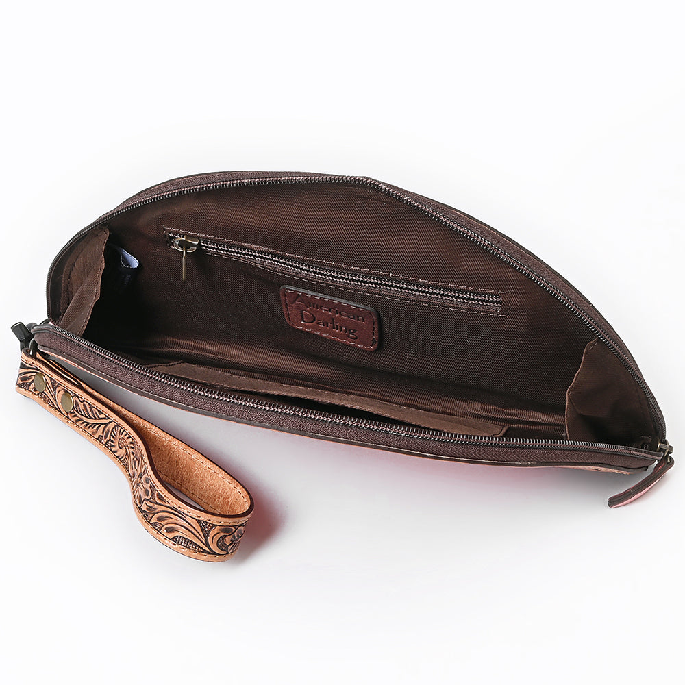 American Darling Western Leather Taco Bag with Quilted Build Hand-Tooled Accents Genuine Leather and Secure YKK Closure