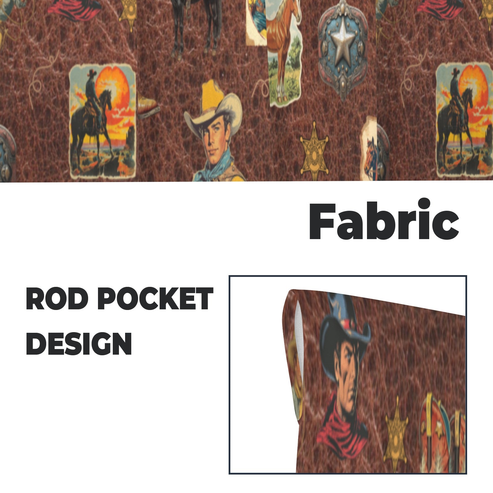 Baha Ranch Vintage Cowboy Collage Western Curtains 28" x 40" Made in America by Baha Ranch Western Wear - product image 5