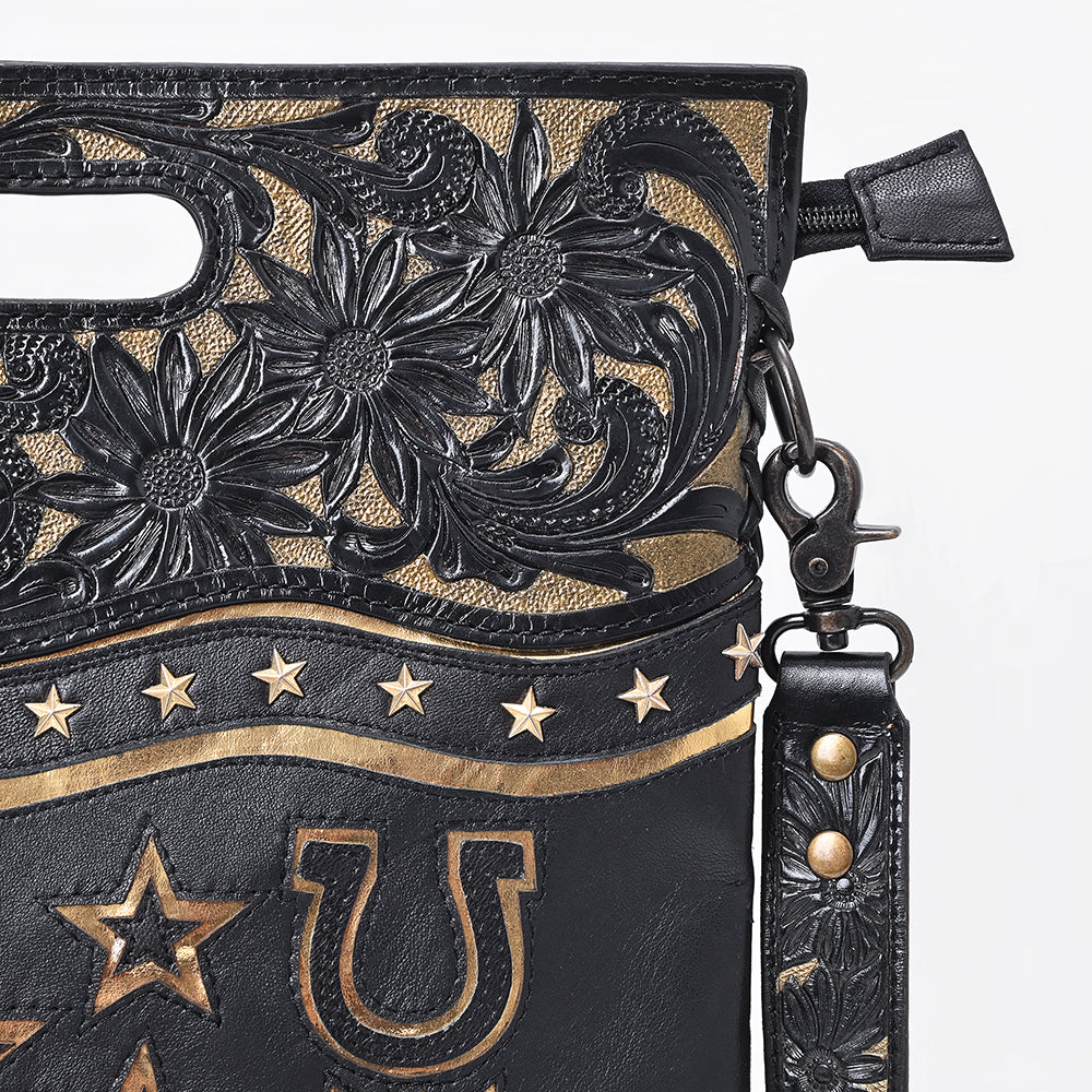 American Darling Clutch Bag, Hand-Tooled Floral Carved Western Genuine Leather Crossbody Purse with YKK Zipper for Women