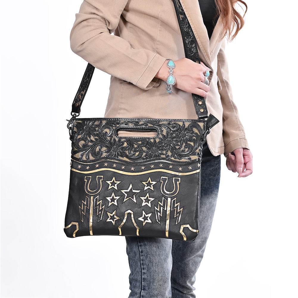 American Darling Clutch Bag, Hand-Tooled Floral Carved Western Genuine Leather Crossbody Purse with YKK Zipper for Women