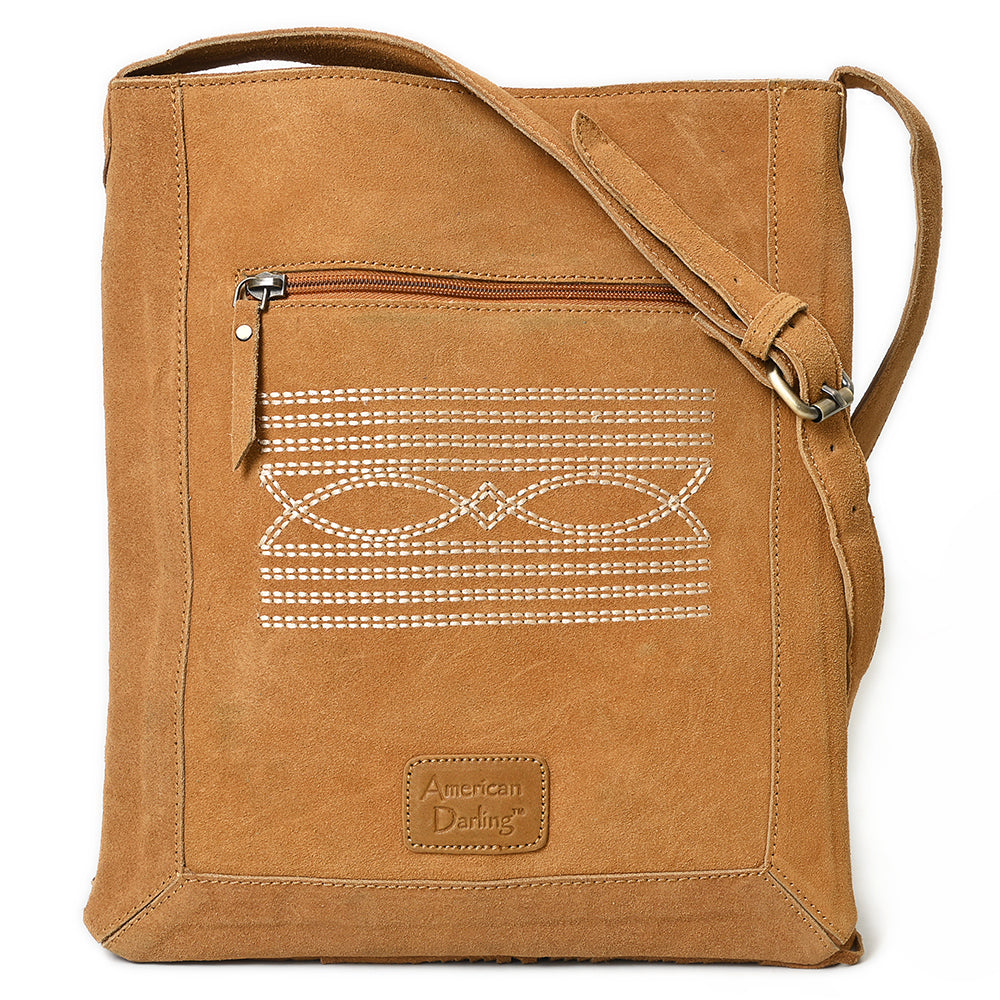 American Darling Chaps Bag Western Suede Leather Crossbody with Fringes Boot Stitched Design and Conchos