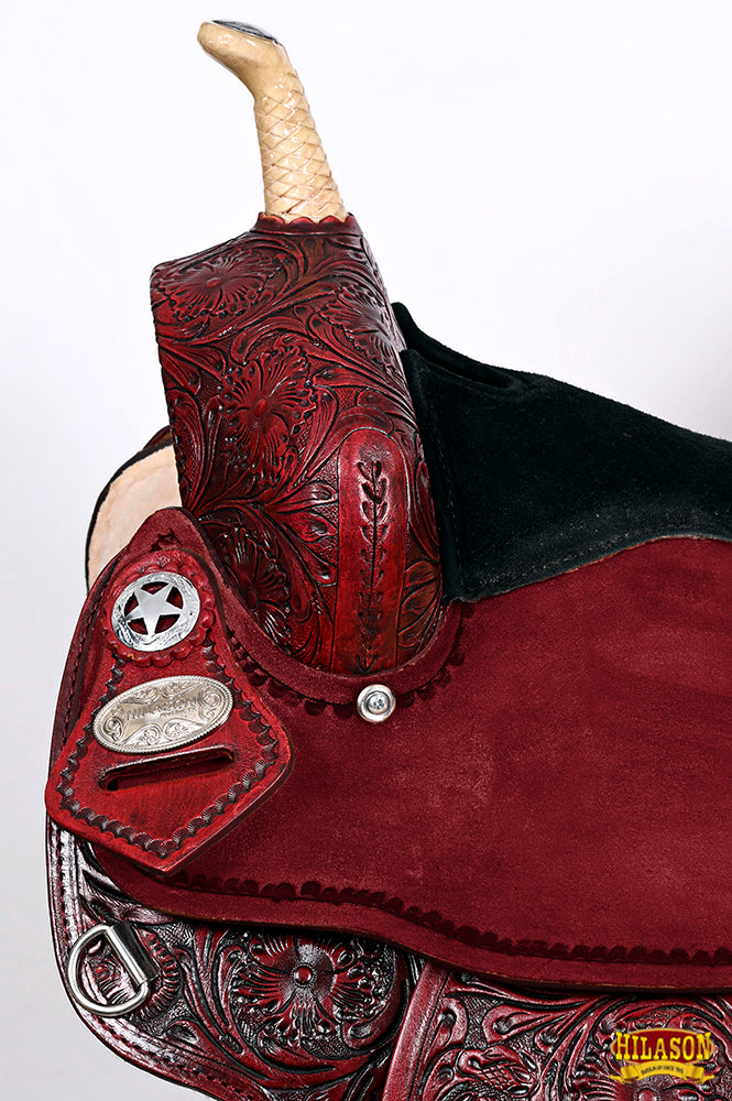 Hilason Western Flex-Tree Floral Hand-Tooled Barrel & Trail Saddle — Mahogany