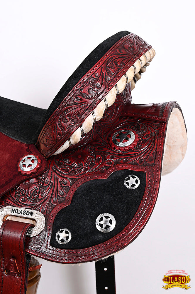 Hilason Western Flex-Tree Floral Hand-Tooled Barrel & Trail Saddle — Mahogany