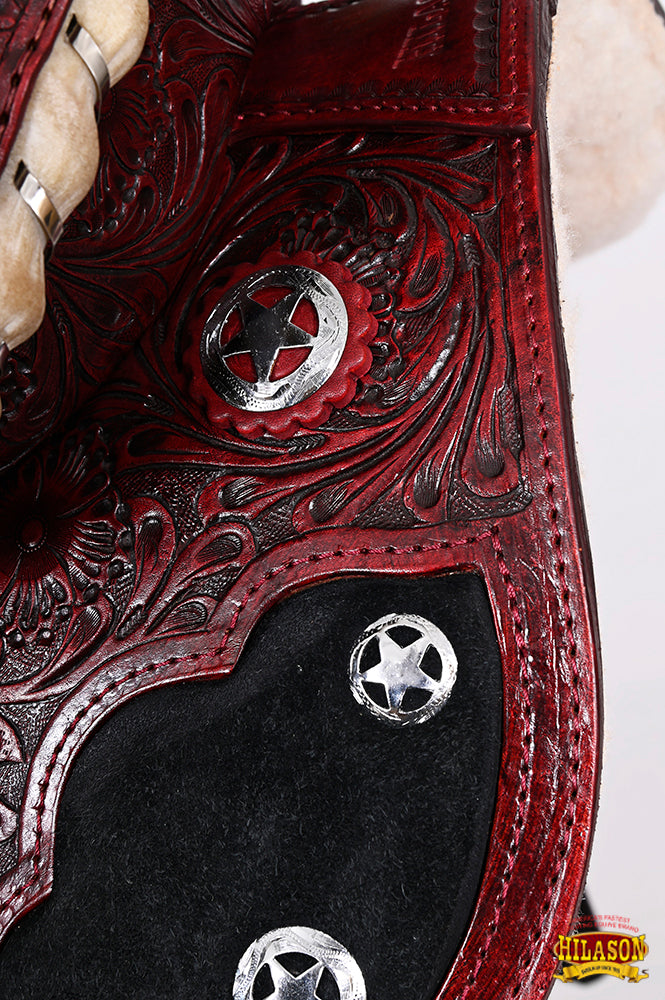 Hilason Western Flex-Tree Floral Hand-Tooled Barrel & Trail Saddle — Mahogany