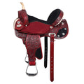 Hilason Western Flex-Tree Floral Hand-Tooled Barrel & Trail Saddle — Mahogany