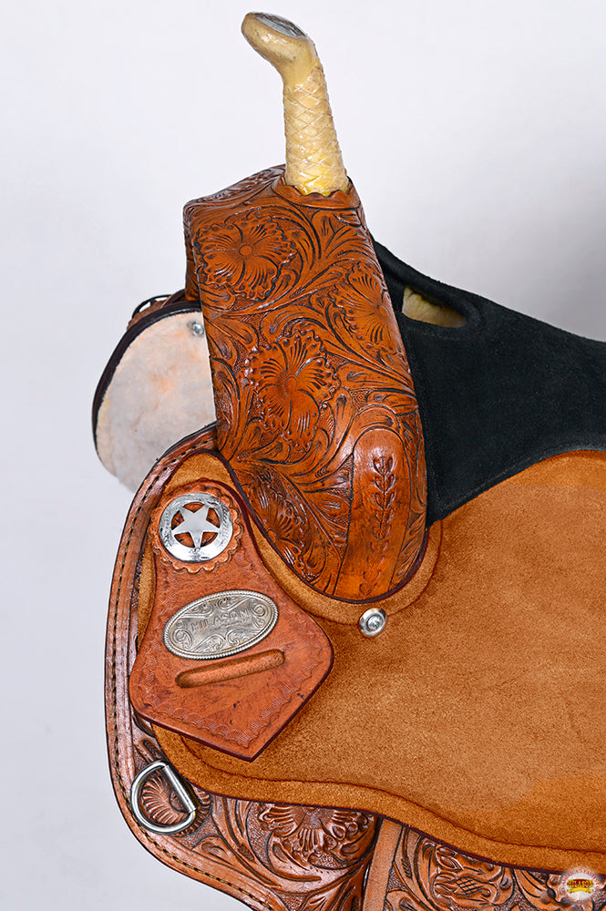 Hilason Floral Hand-Carved Western Trail Saddle — Tan
