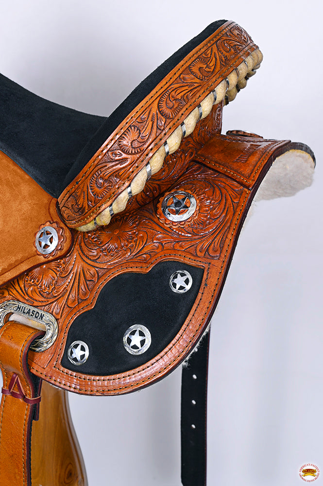 Hilason Floral Hand-Carved Western Trail Saddle — Tan