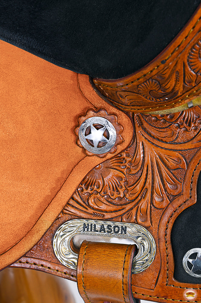 Hilason Floral Hand-Carved Western Trail Saddle — Tan