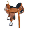 Hilason Floral Hand-Carved Western Trail Saddle — Tan