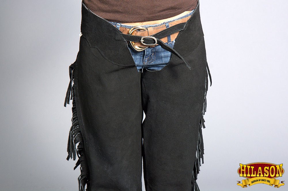 Black Hilason Suede Full Grain Leather Shotgun Work Chaps