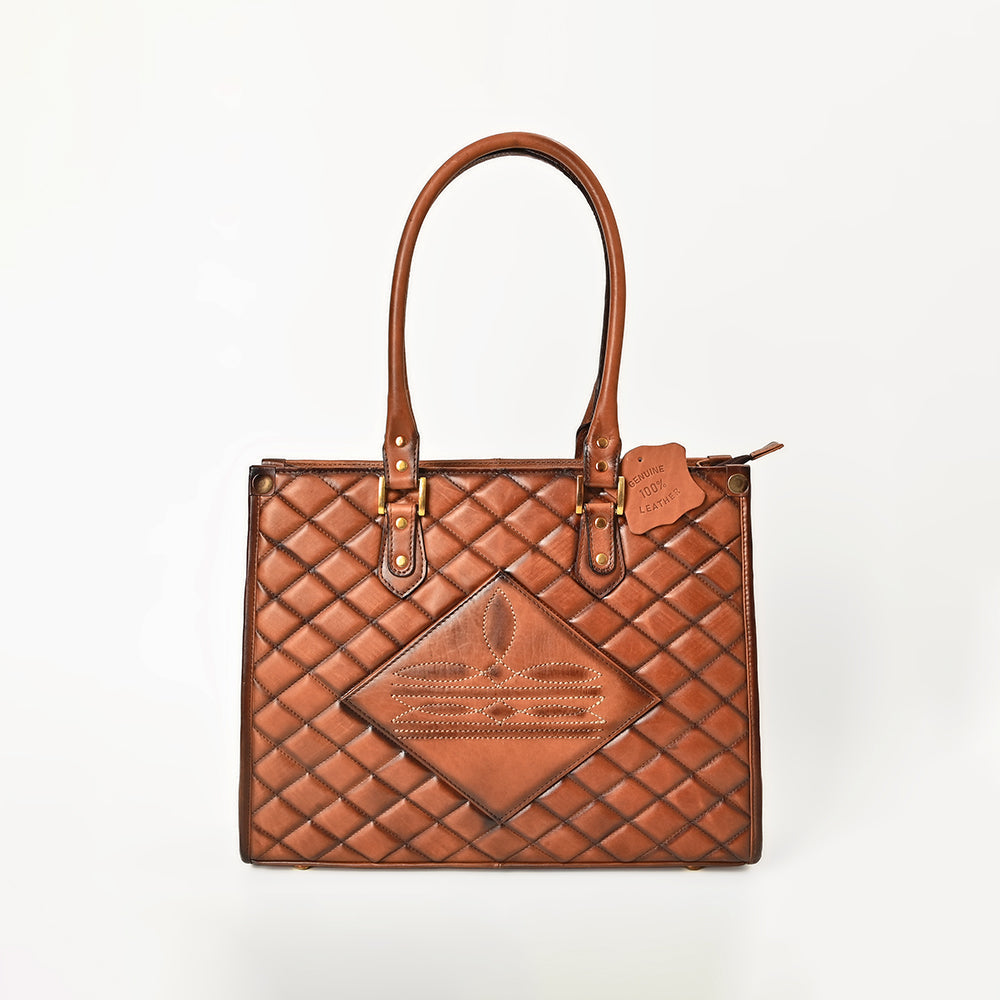 American Darling Tote Bag Western Quilted Genuine Leather Purse with Boot Stitched Design and Premium YKK Zipper for Women