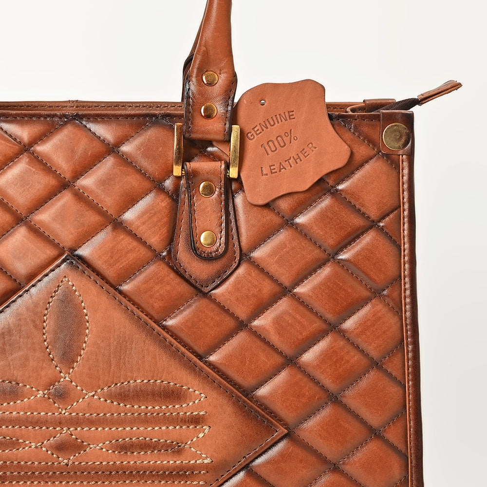 American Darling Tote Bag Western Quilted Genuine Leather Purse with Boot Stitched Design and Premium YKK Zipper for Women