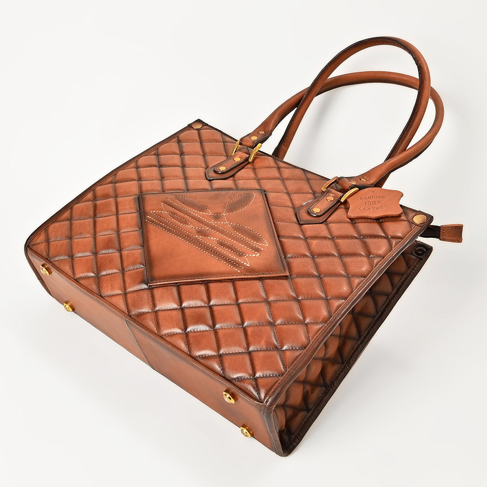 American Darling Tote Bag Western Quilted Genuine Leather Purse with Boot Stitched Design and Premium YKK Zipper for Women