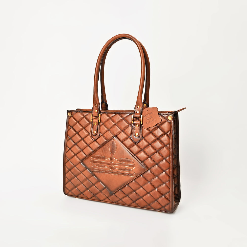 American Darling Tote Bag Western Quilted Genuine Leather Purse with Boot Stitched Design and Premium YKK Zipper for Women