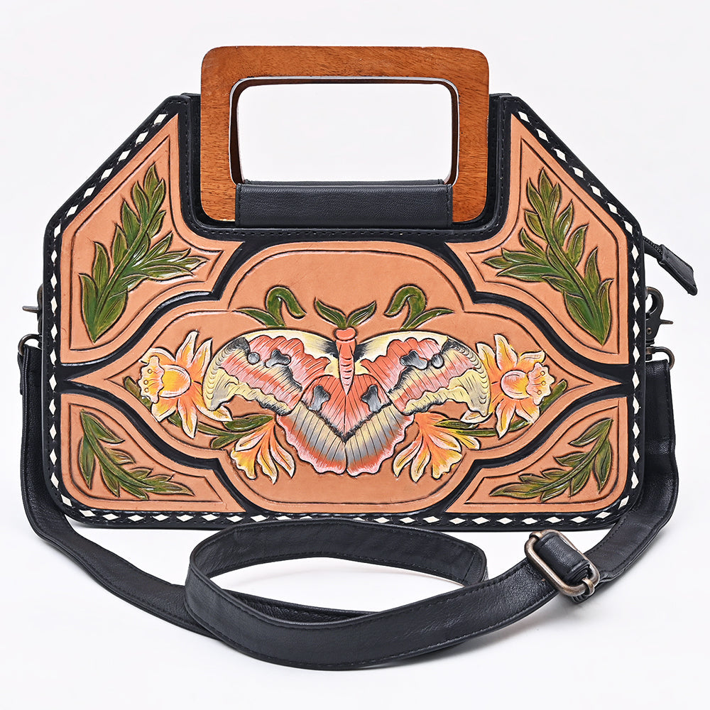 American Darling Hand-Tooled Cross body Bag, Floral Carved Buck Stitched Genuine Leather Western Handbag, YKK Zipper