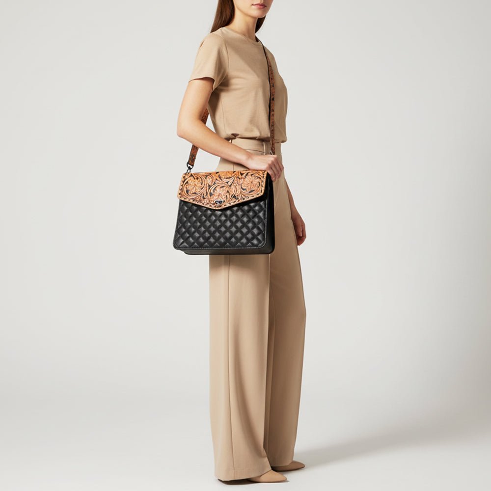 Hand Tooled Genuine Leather Western Style Crossbody Bag For Women