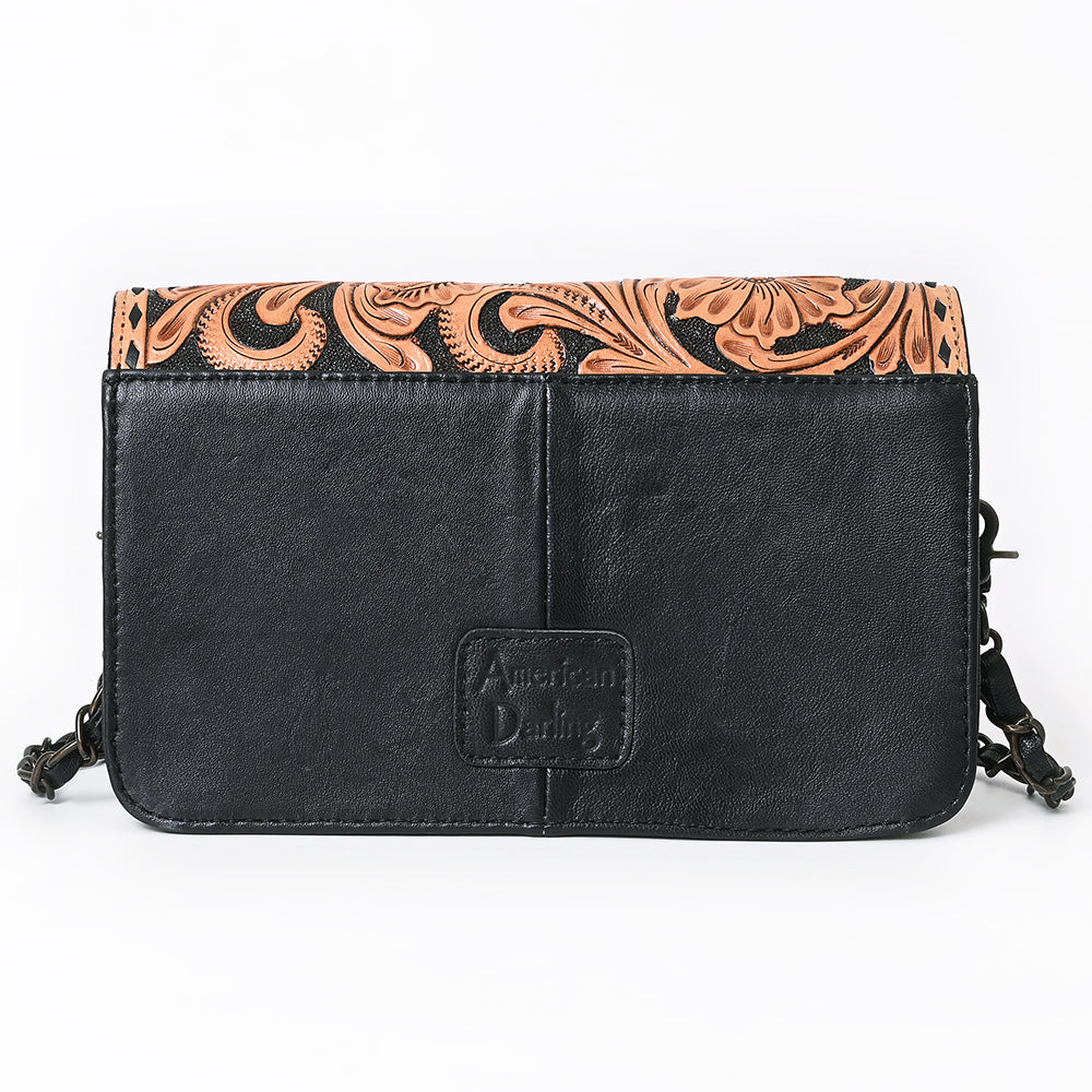 American Darling Hand-Tooled Wallet Bag, Quilted Floral Carved Genuine Leather Western Purse, YKK Zipper