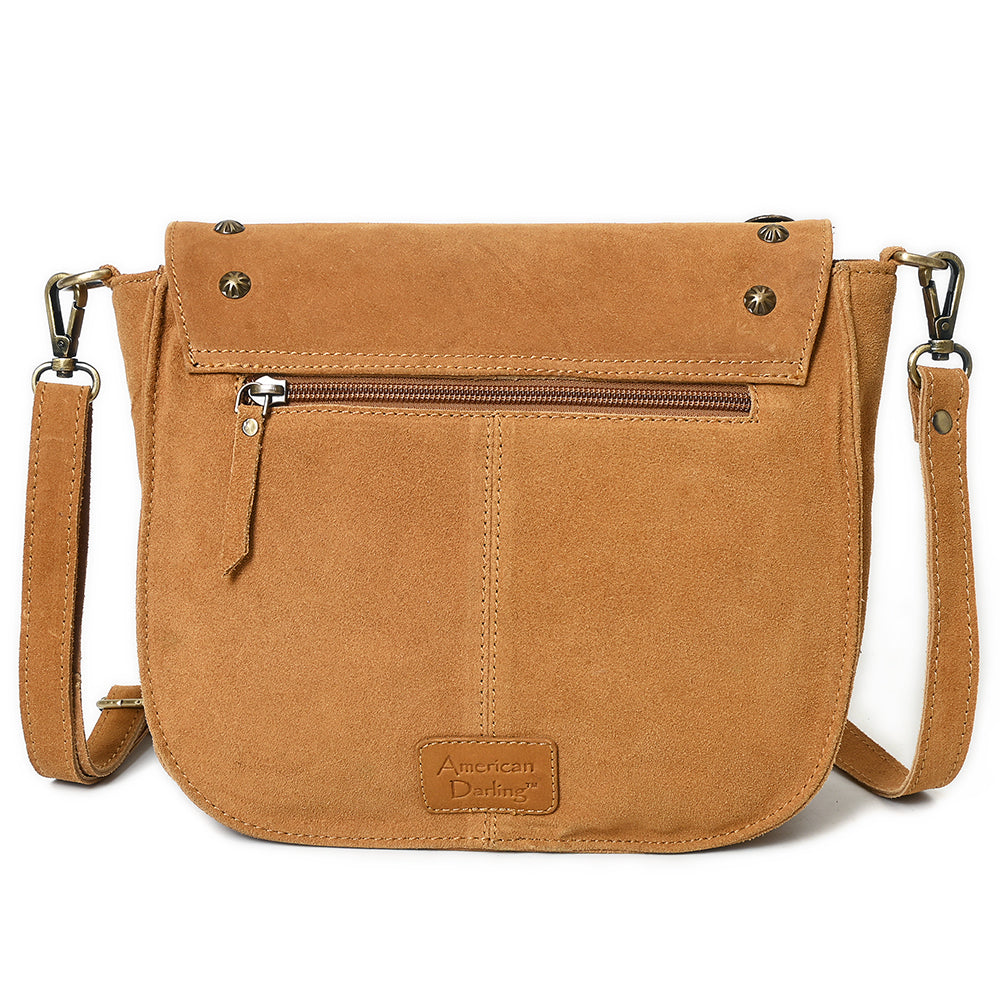 American Darling Genuine Suede Leather Cross body Bag - Fringe, Embroidery & Concho Eco-Friendly Vegetable Tanned Purse
