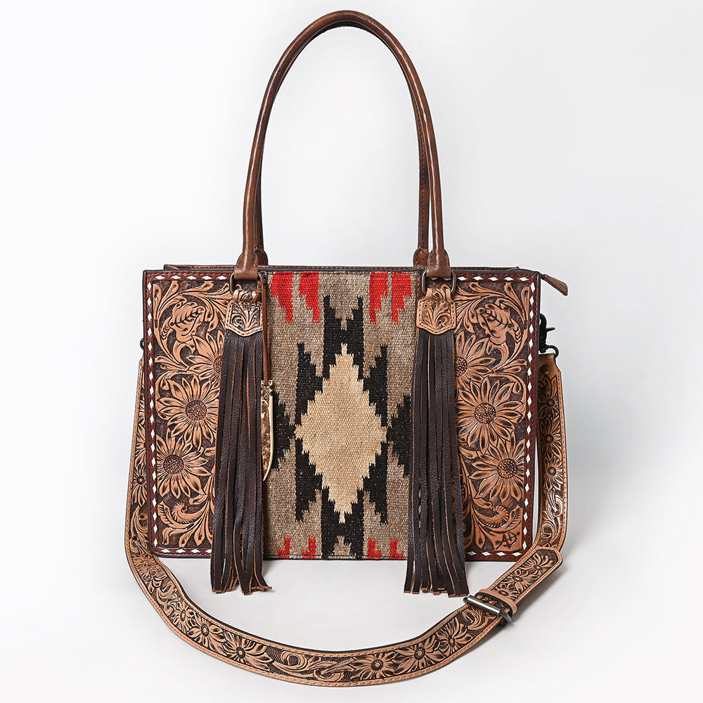 American Darling Tote Hand Tooled Saddle Blanket Genuine Leather