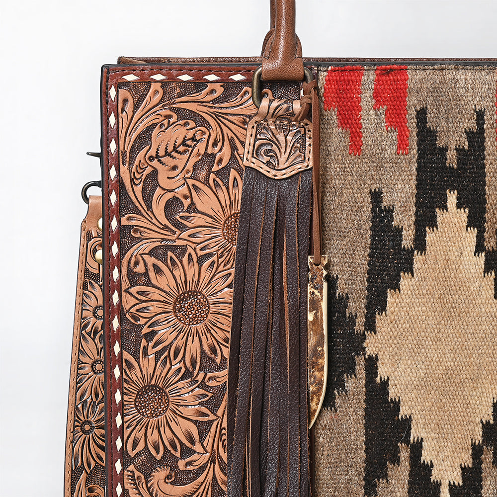 American Darling Tote Hand Tooled Saddle Blanket Genuine Leather