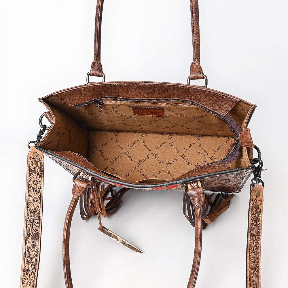 American Darling Tote Hand Tooled Saddle Blanket Genuine Leather