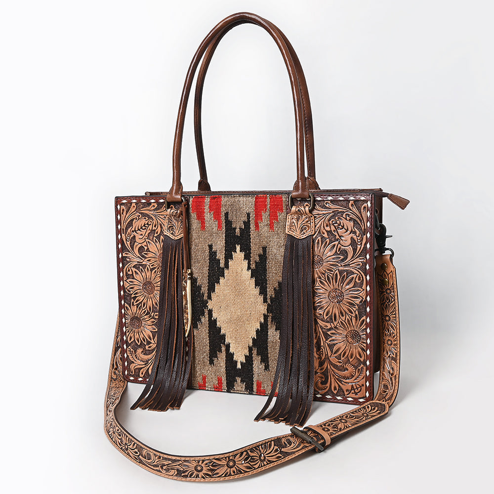 American Darling Tote Hand Tooled Saddle Blanket Genuine Leather