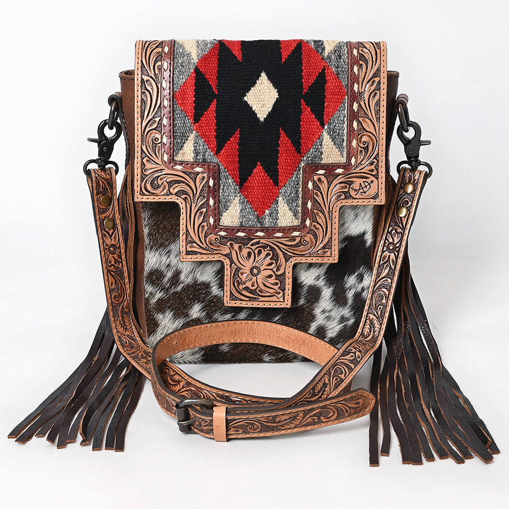 American Darling Large Crossbody Saddle Blanket Hand Tooled Hair-On Genuine Leather