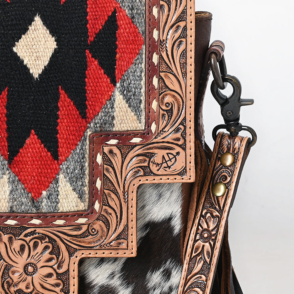 American Darling Large Crossbody Saddle Blanket Hand Tooled Hair-On Genuine Leather
