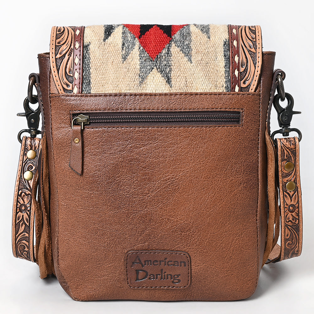 American Darling Large Crossbody Saddle Blanket Hand Tooled Hair-On Genuine Leather