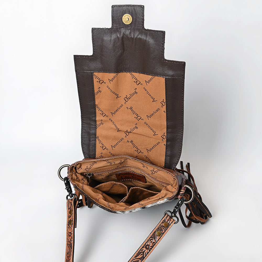 American Darling Large Crossbody Saddle Blanket Hand Tooled Hair-On Genuine Leather