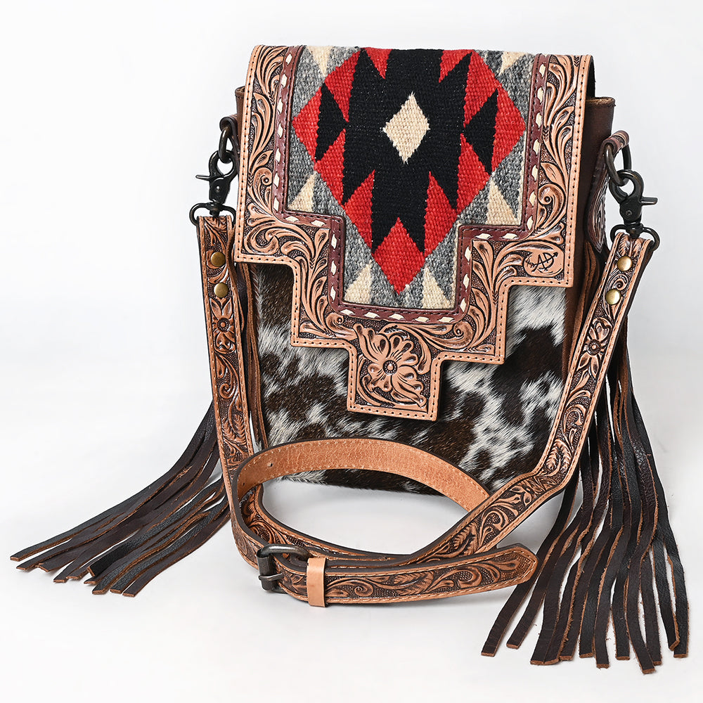 American Darling Large Crossbody Saddle Blanket Hand Tooled Hair-On Genuine Leather