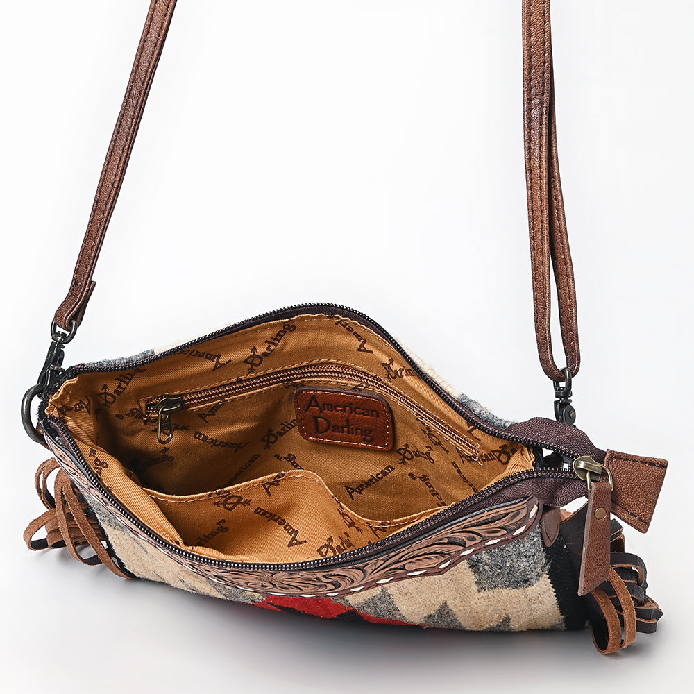 American Darling Crossbody Saddle Blanket Hand Tooled Genuine Leather