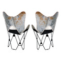 Hilason Genuine Hair On Leather Butterfly Chair Folding Lounge Modern Sling Accent Seat Natural White