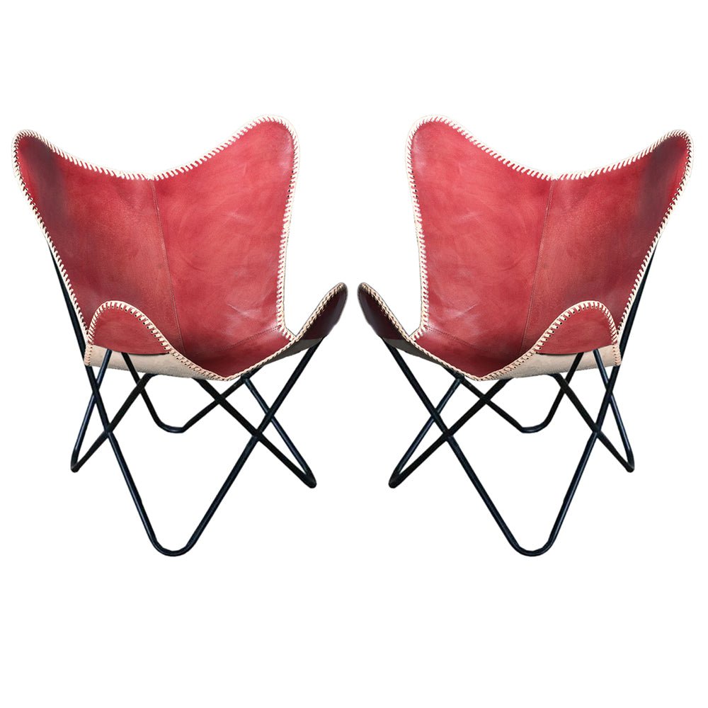 HILASON Genuine Leather Butterfly Chair Folding Lounge Modern Sling Accent Seat